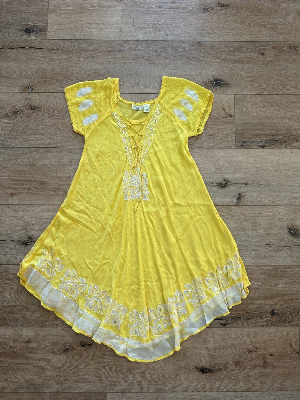 Boho Yellow Embroidered Beachy Sun Dress